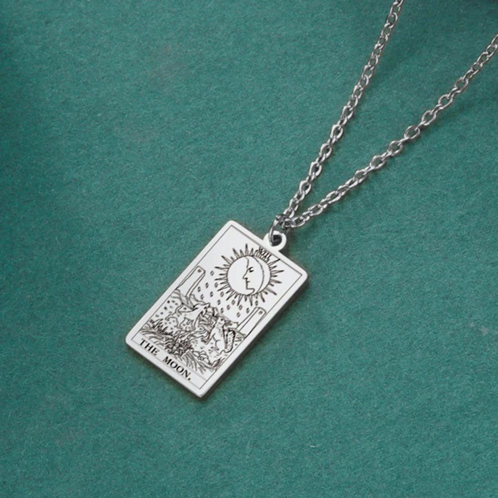Stainless Steel Classic Tarot Cards Pendant Necklace Major Arcana Tarot Cigano Divination Necklace Star/Moon/Death Sign Jewelry