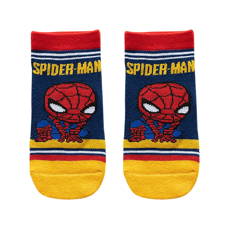 5 Pairs Children Socks Spiderman Anime Kids Boys Short Sock Iron Man Captain America Cartoon Baby Summer Spring Mesh Socks 1-12Y