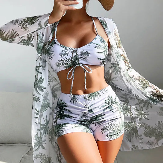 Summer Print Swimsuits Tankini Sets Female Swimwear Push Up For Beach Wear Three-Piece Bathing Suits Pool Women's Swimming Suit