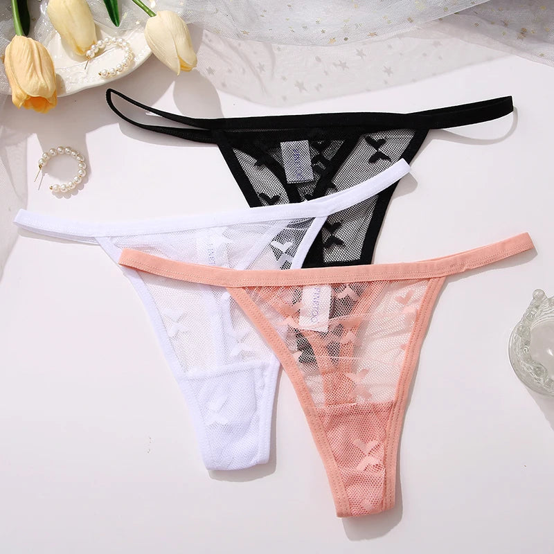 2PCS/Set Mesh Transparent Thong Women Panties Underwear Women Seamless G-String Female Underpants Intimates Lingerie S-XL