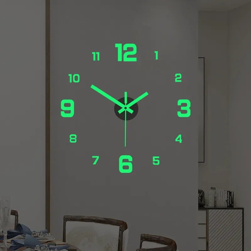 3D Luminous Wall Clock Frameless Acrylic DIY Digital Clock Wall Stickers Mute Clock for Living Room Bedroom Office Wall Decor